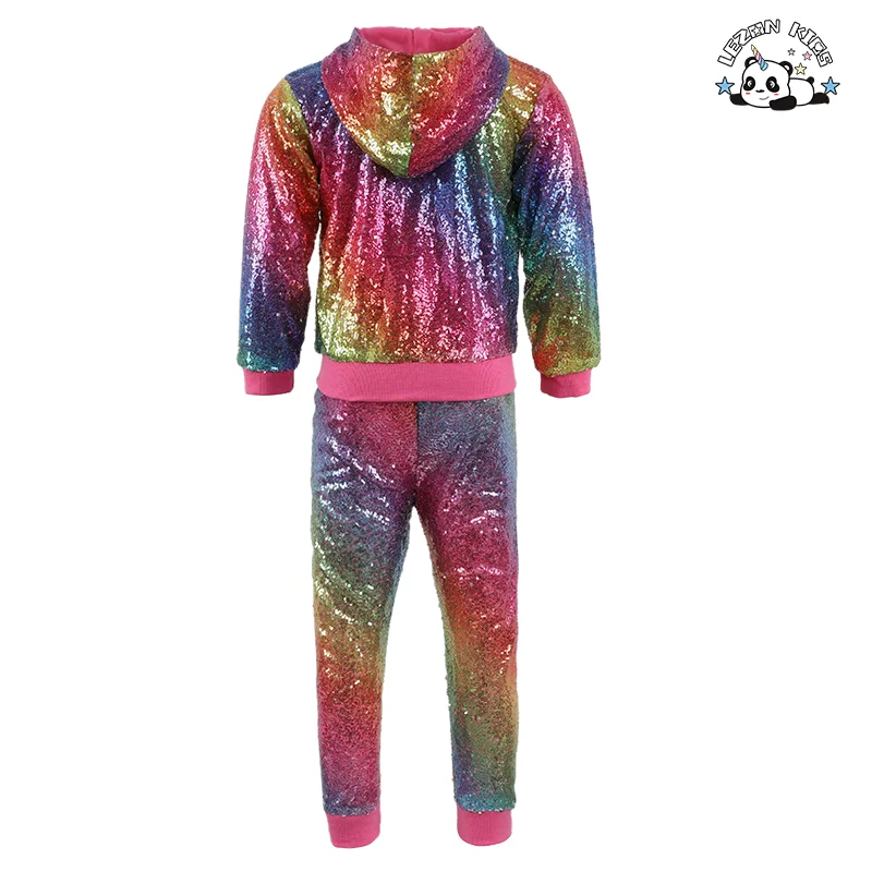 LEZONKIDS - Customized Kids Clothing Girls Sequined Bomber Sport Dancing Set Baby Girls Boy Set
